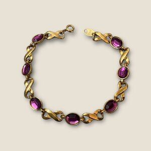 Avon Gold-Tone Birthstone Bracelet With Purple Glass Gemstones & Infinity Links